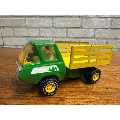 Vintage 1970's Green & Yellow Tonka Farm Forest Tree Tilt Bed Stake Truck