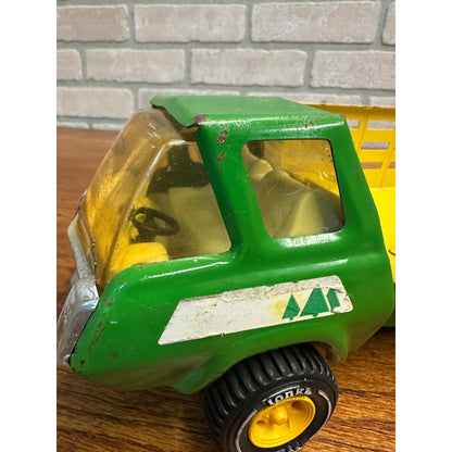 Vintage 1970's Green & Yellow Tonka Farm Forest Tree Tilt Bed Stake Truck