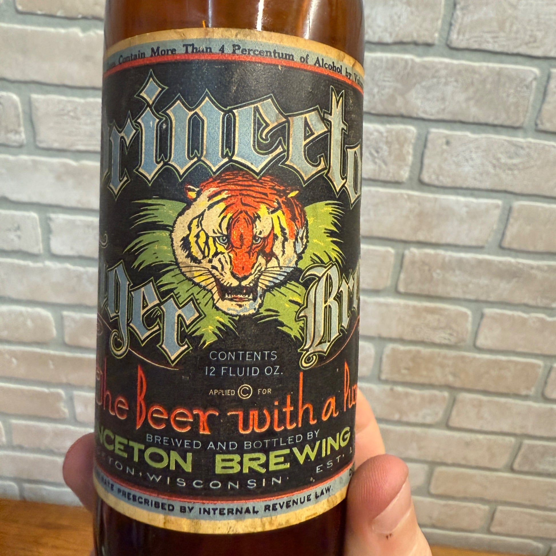 RARE Vintage Princeton Tiger Brew IRTP Label Bottle Wisconsin 12oz WI