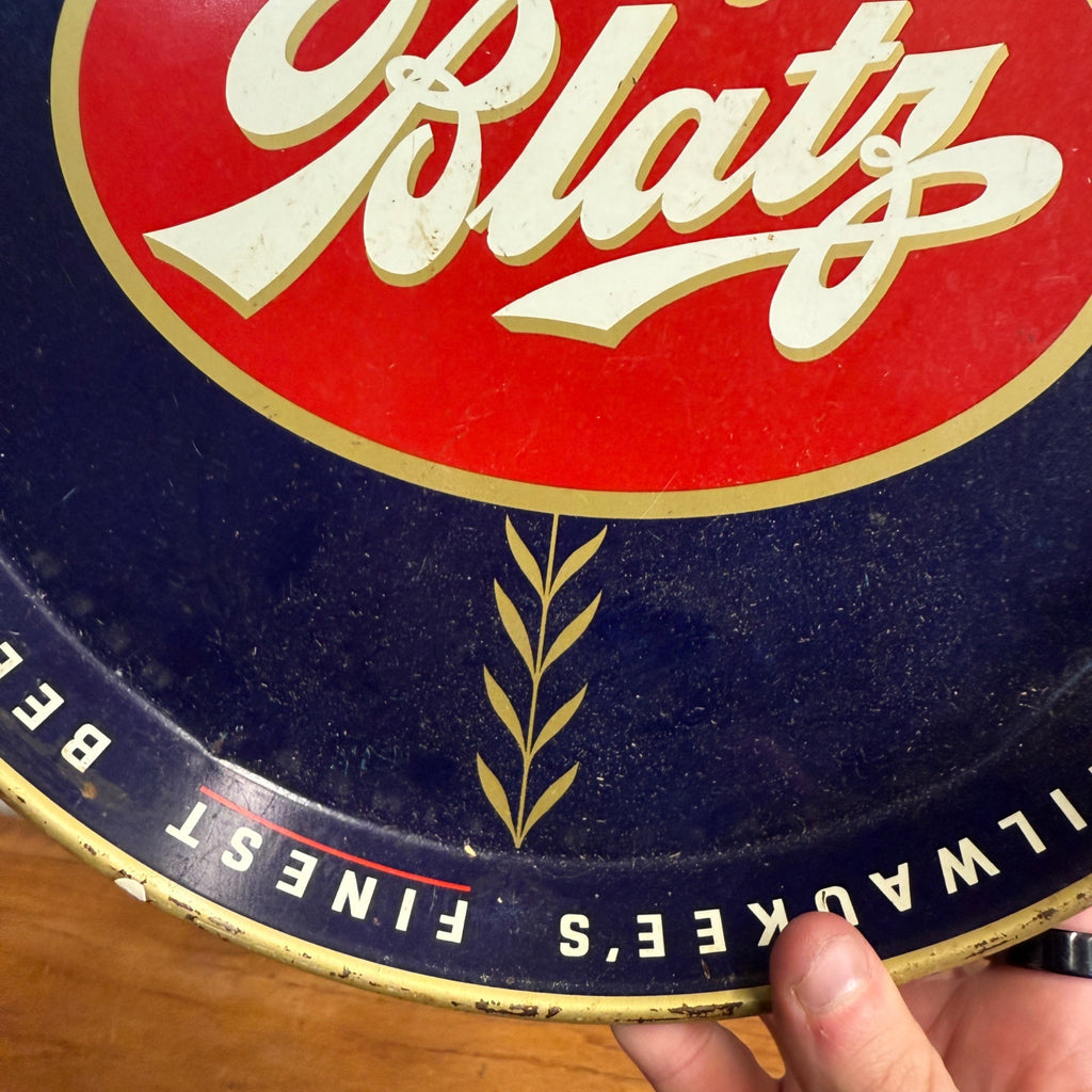 Vintage 1940s Blatz Beer Advertising Metal 12" Serving Tray Milwaukee Wis Red
