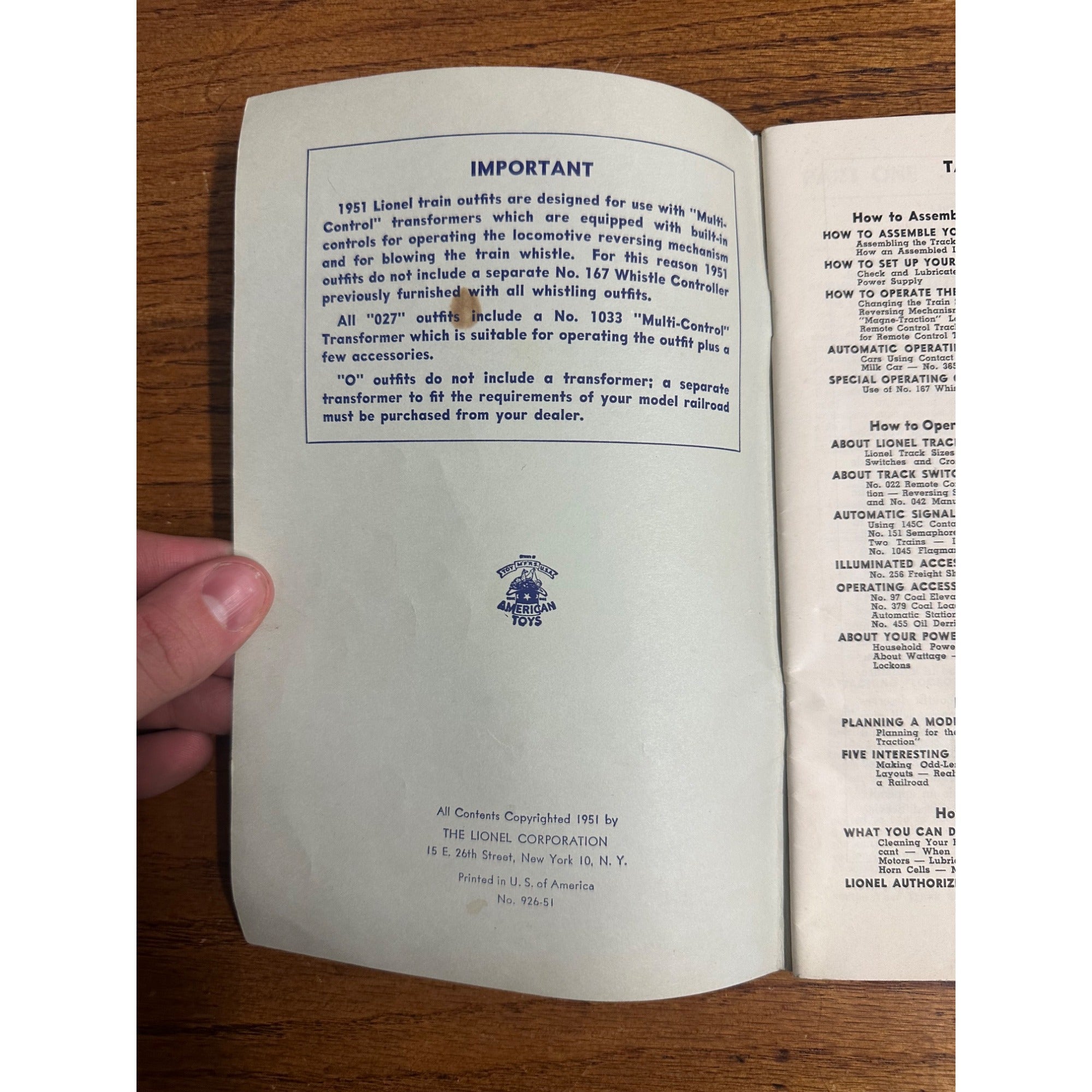 1951 Lionel Trains Instructions for Assembling and Operating Manual Booklet