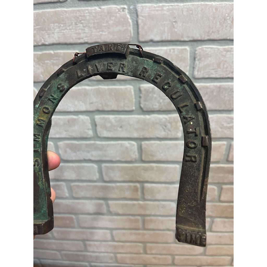 Antique 1880s Simmons Liver Regulator Cast Brass Advertising Horseshoe Sign