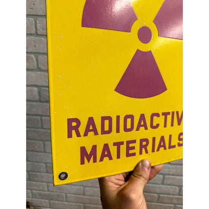 Vintage 1960s Radioactive Materials Porcelain Sign Cold War Nuclear Atomic