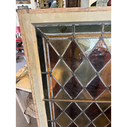 Antique Large Stained Glass Window Repurpose Decor 51.5" x 31.5"