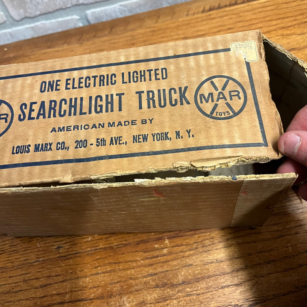 RARE Vintage 1930s Marx Searchlight Truck Pressed Steel Toy + Orig. Box Red/Blue