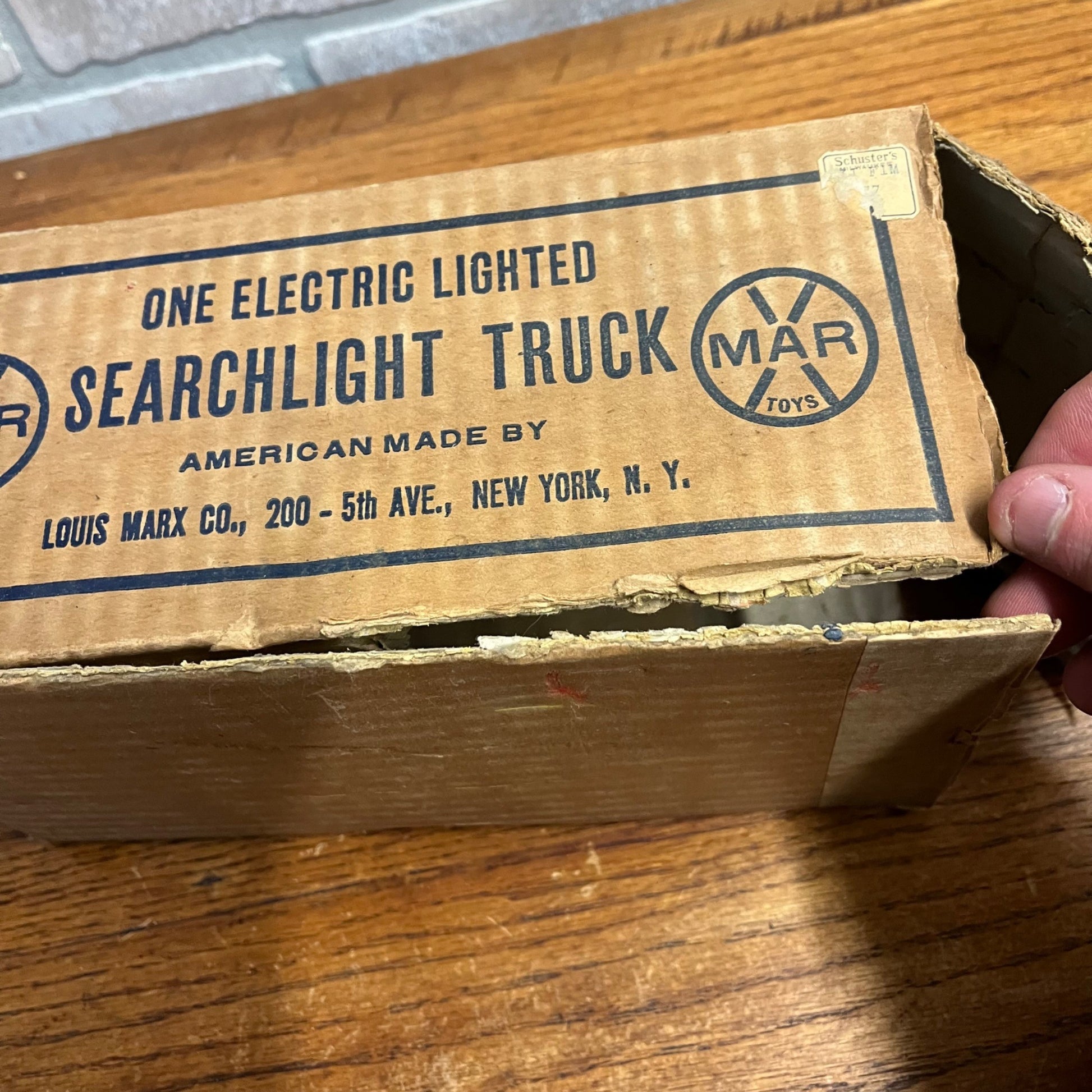 RARE Vintage 1930s Marx Searchlight Truck Pressed Steel Toy + Orig. Box Red/Blue