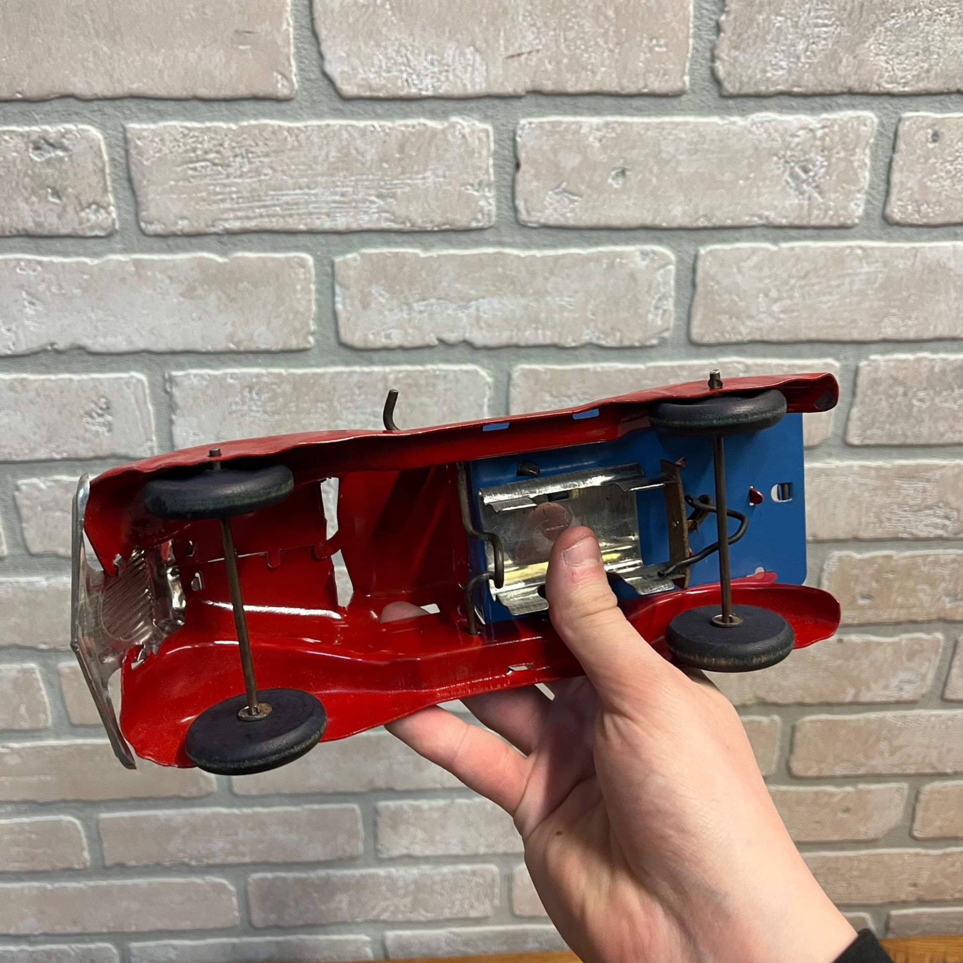 RARE Vintage 1930s Marx Searchlight Truck Pressed Steel Toy + Orig. Box Red/Blue