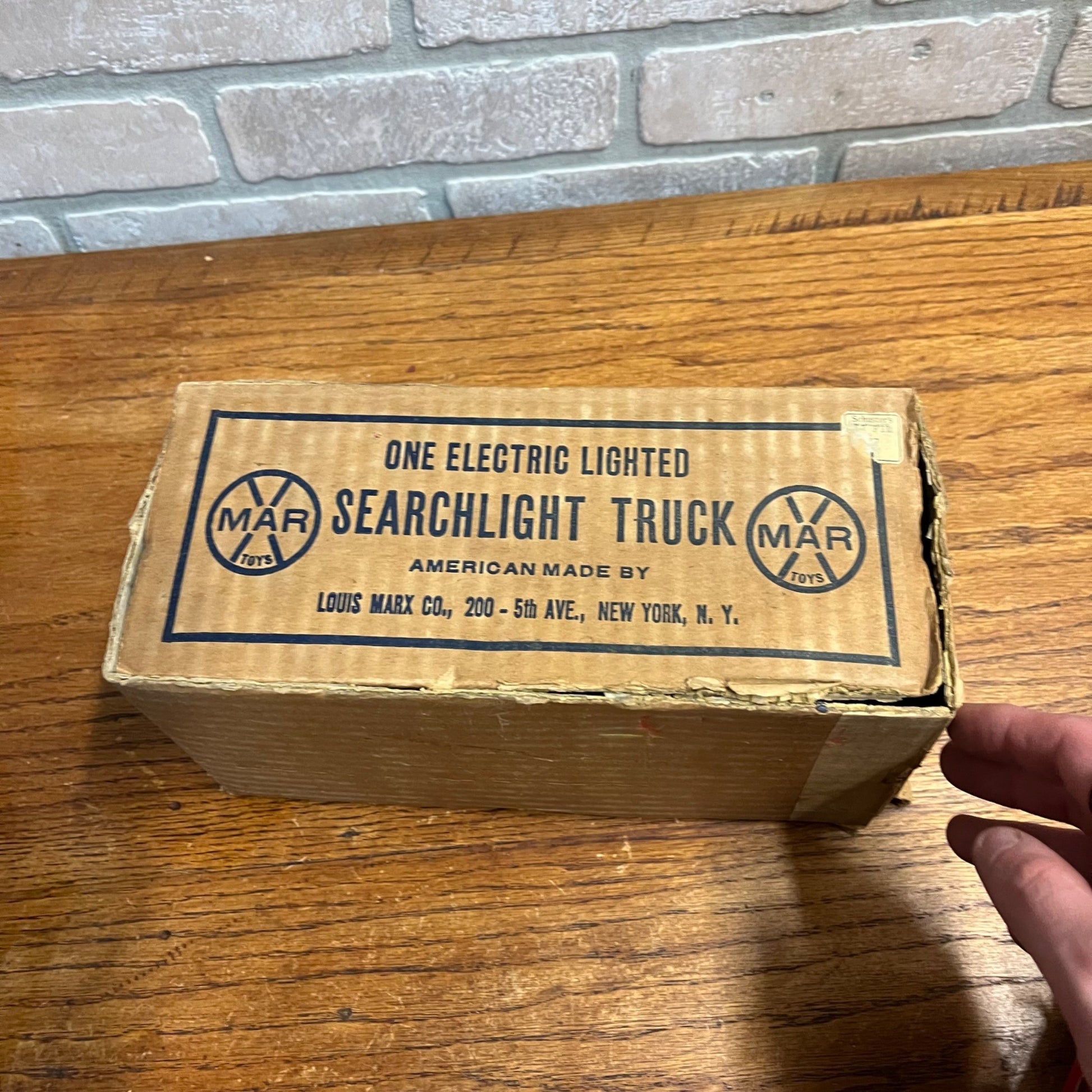 RARE Vintage 1930s Marx Searchlight Truck Pressed Steel Toy + Orig. Box Red/Blue