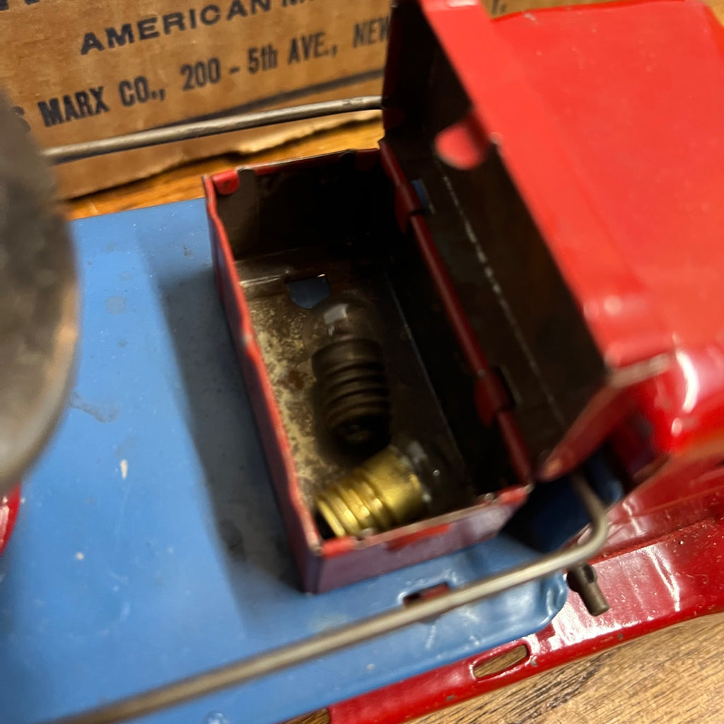RARE Vintage 1930s Marx Searchlight Truck Pressed Steel Toy + Orig. Box Red/Blue
