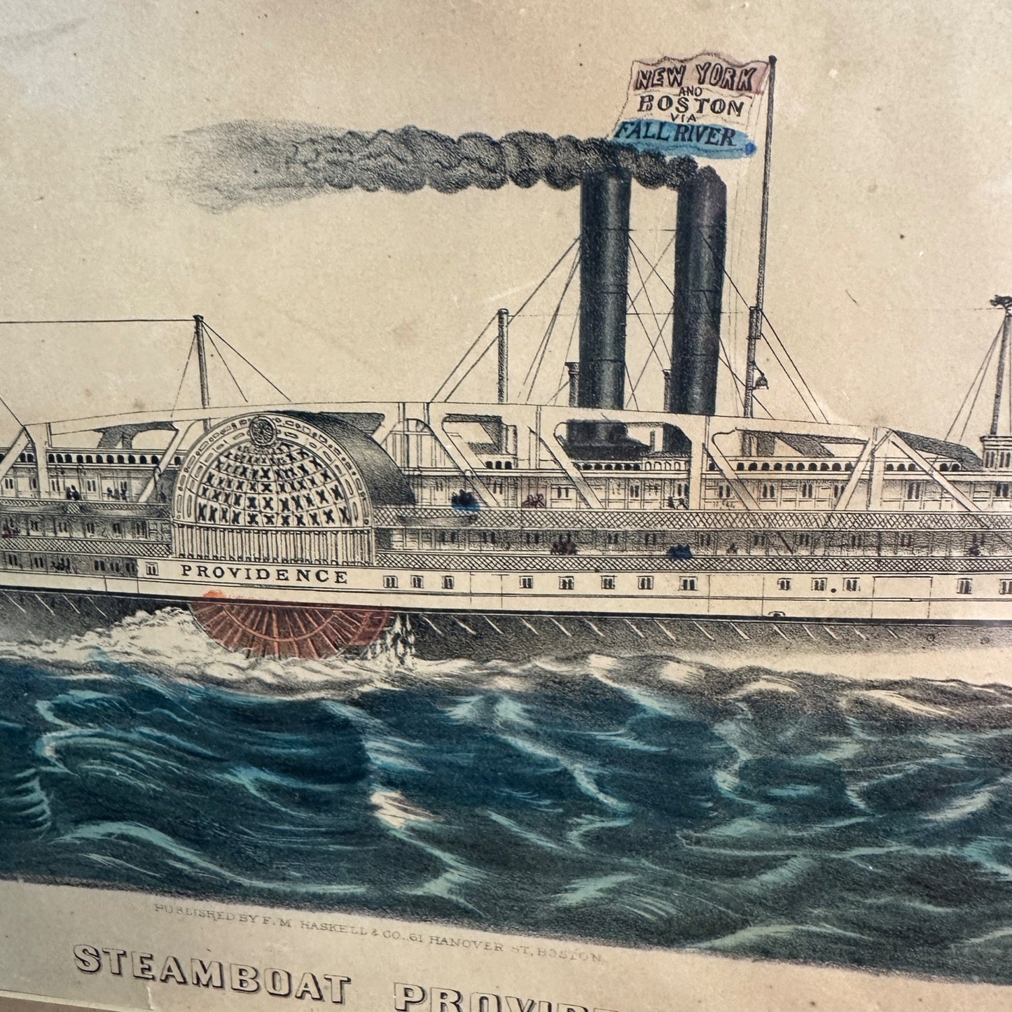 RARE HASKELL LITHOGRAPH STEAMBOAT PROVIDENCE BOSTON NEW YORK STEAMSHIP NAUTICAL