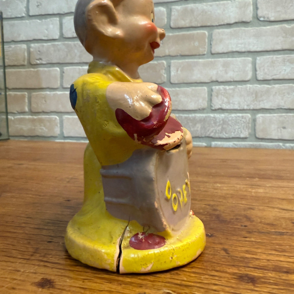 Vintage 1930s Walt Disney Snow White Dopey Dwarf Composition Coin Bank