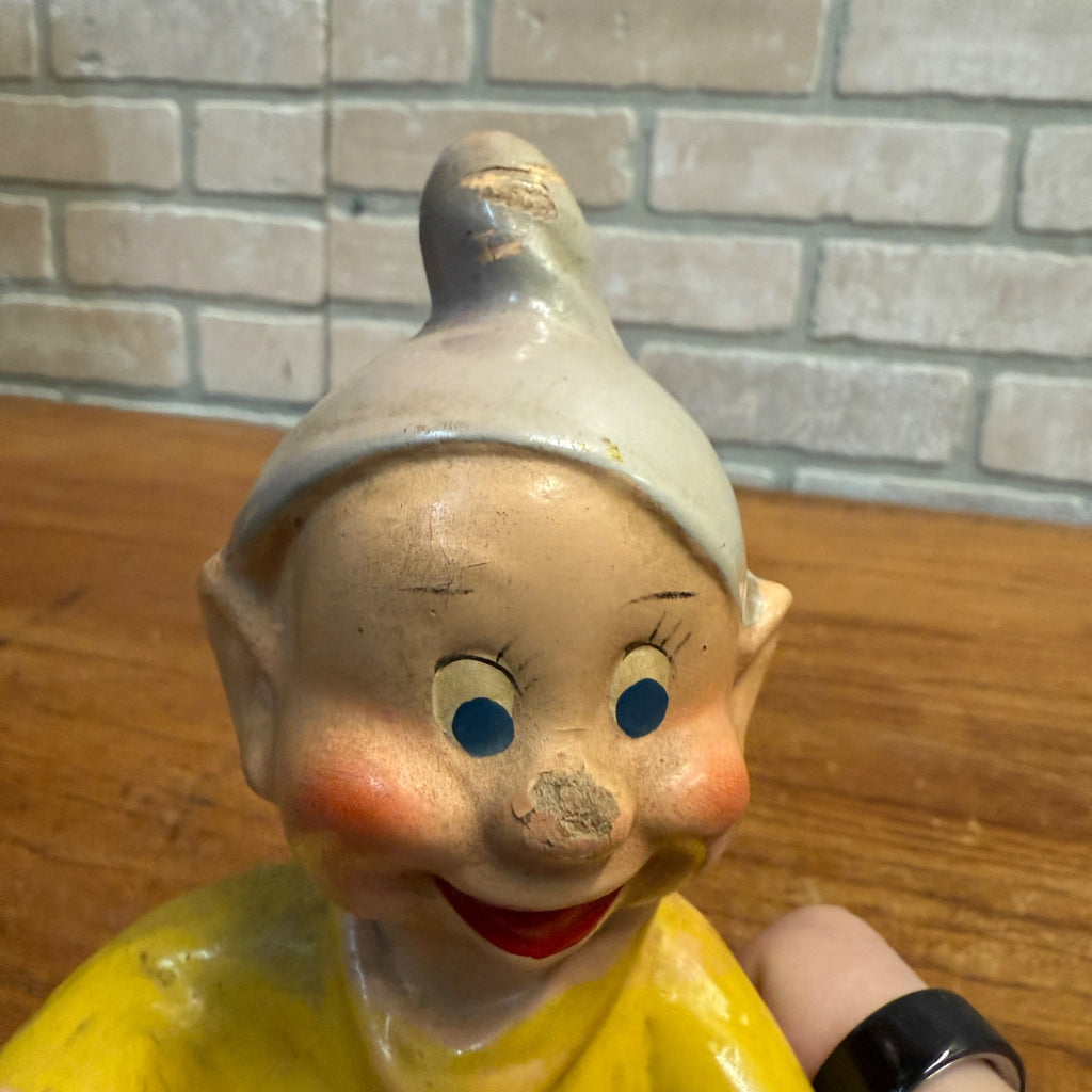 Vintage 1930s Walt Disney Snow White Dopey Dwarf Composition Coin Bank
