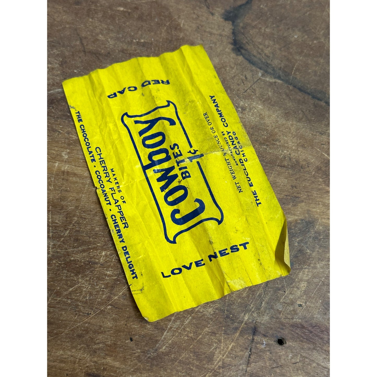 RARE Vintage 1930s Cowboy Bites - Euclid Candy Company - Wax Candy Wrapper Chicago