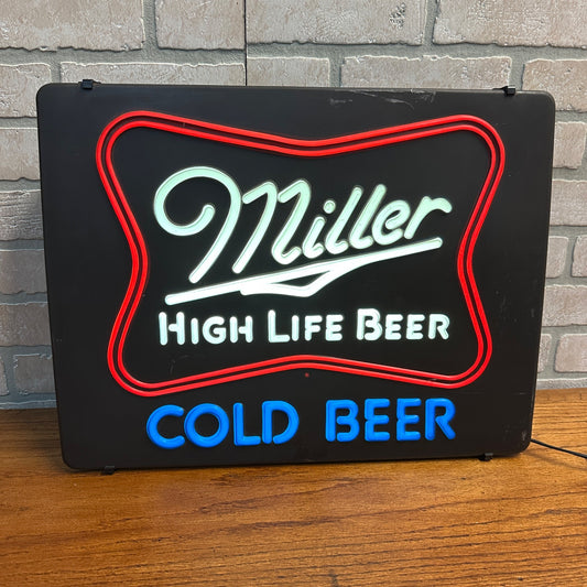 Vintage -Plastic Faux Neon Look Miller High Life Beer Electric Light-Up Sign