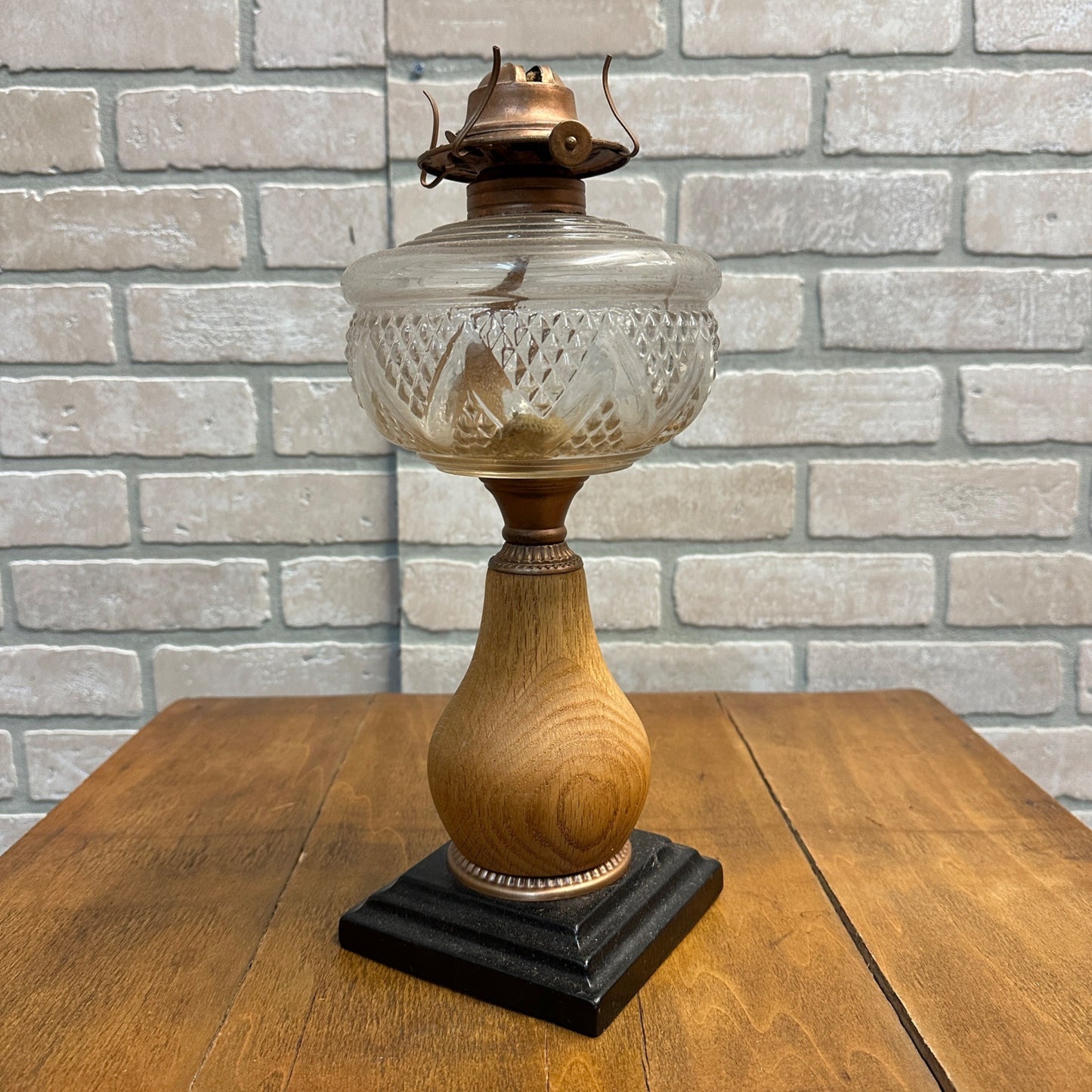 Vintage EAPG Kerosene Oil 13" Pedestal Lamp Burner w/ Turned Wood Base