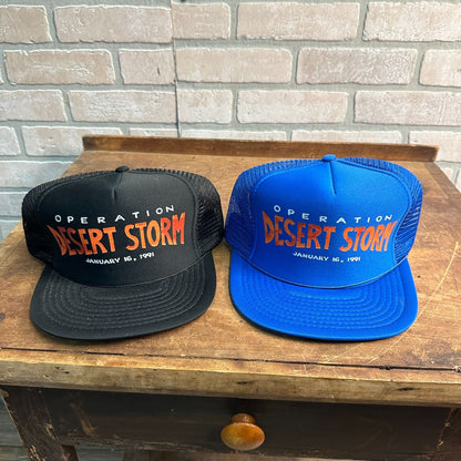 (2) OPERATION DESERT STORM 1991 MESH RETRO SNAPBACK HATS BLACK BLUE