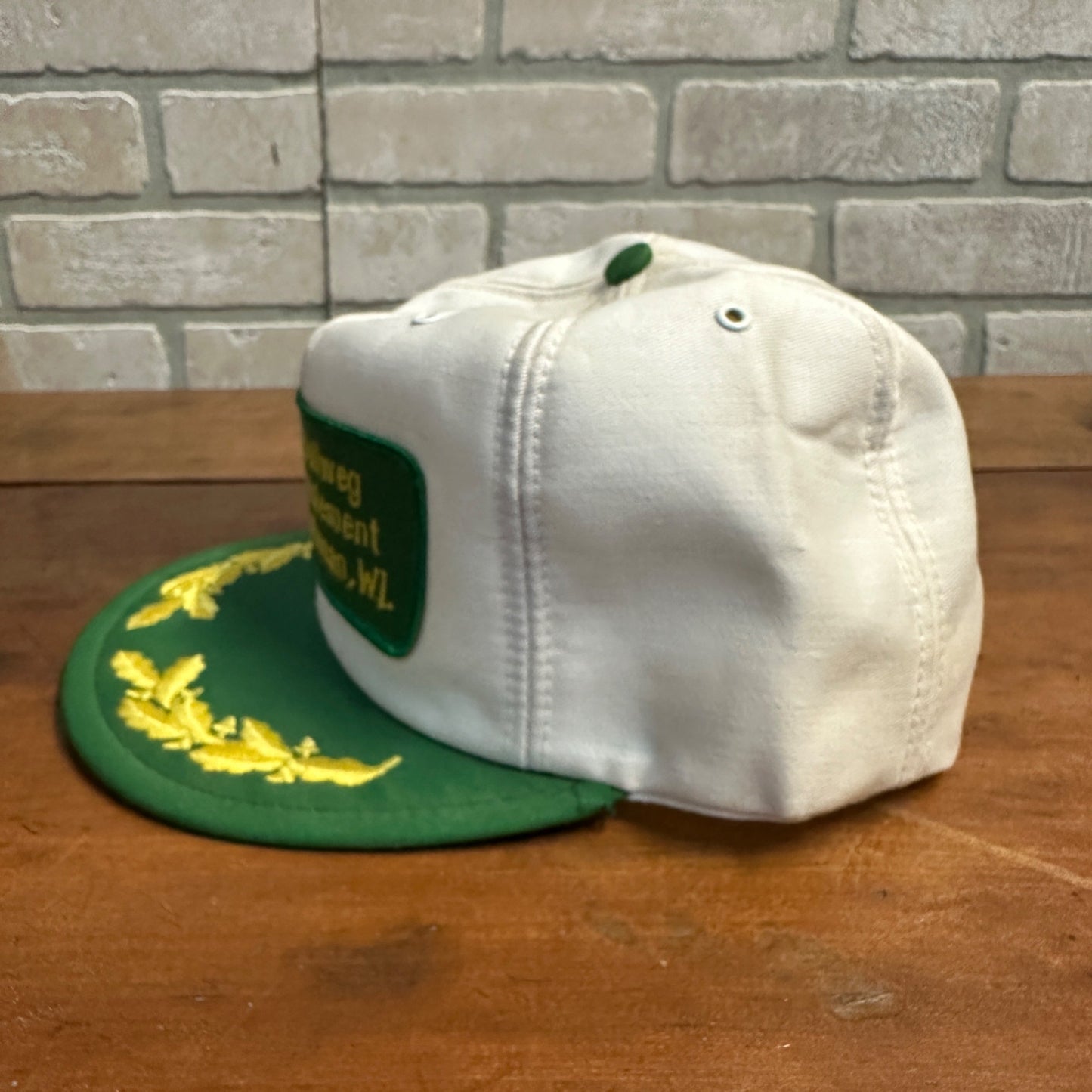 RARE Vintage John Deere Implement Farm Snapback Trucker Hat Cap Patch Markesan Wi