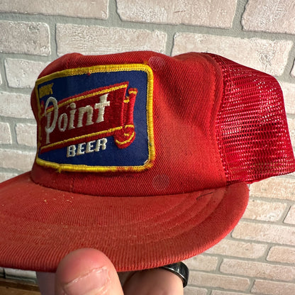 VINTAGE POINT BEER STEVENS POINT WIS PATCH RETRO SNAPBACK HAT RED AS-IS