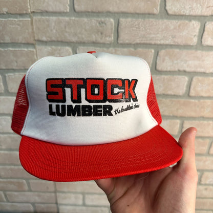 VINTAGE RED WHITE MESH STOCK LUMBER CONSTRUCTION TRADES RETRO SNAPBACK HAT