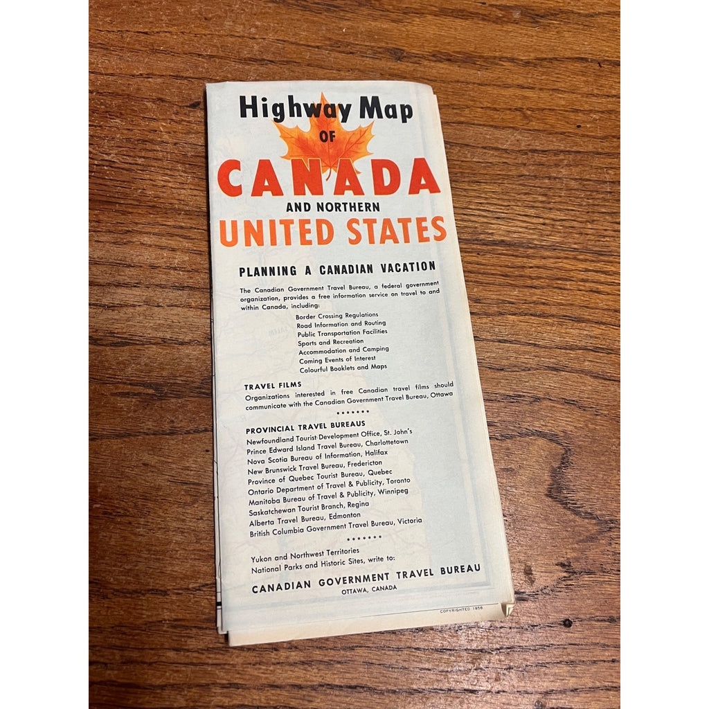 Vintage 1956 Canada & Northern United States Highway Map Travel Fold-Out