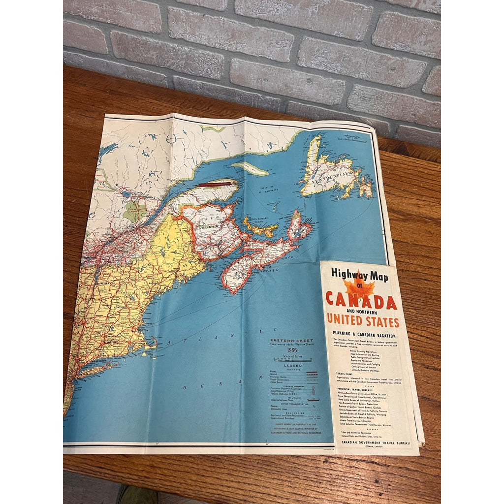 Vintage 1956 Canada & Northern United States Highway Map Travel Fold-Out