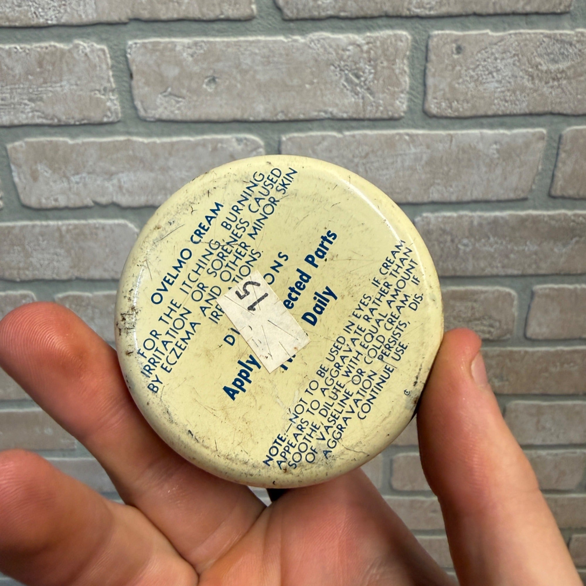 Vintage Ovelmo Tin Cream Pharmacy Drug Store Can Empty Tin Collectible
