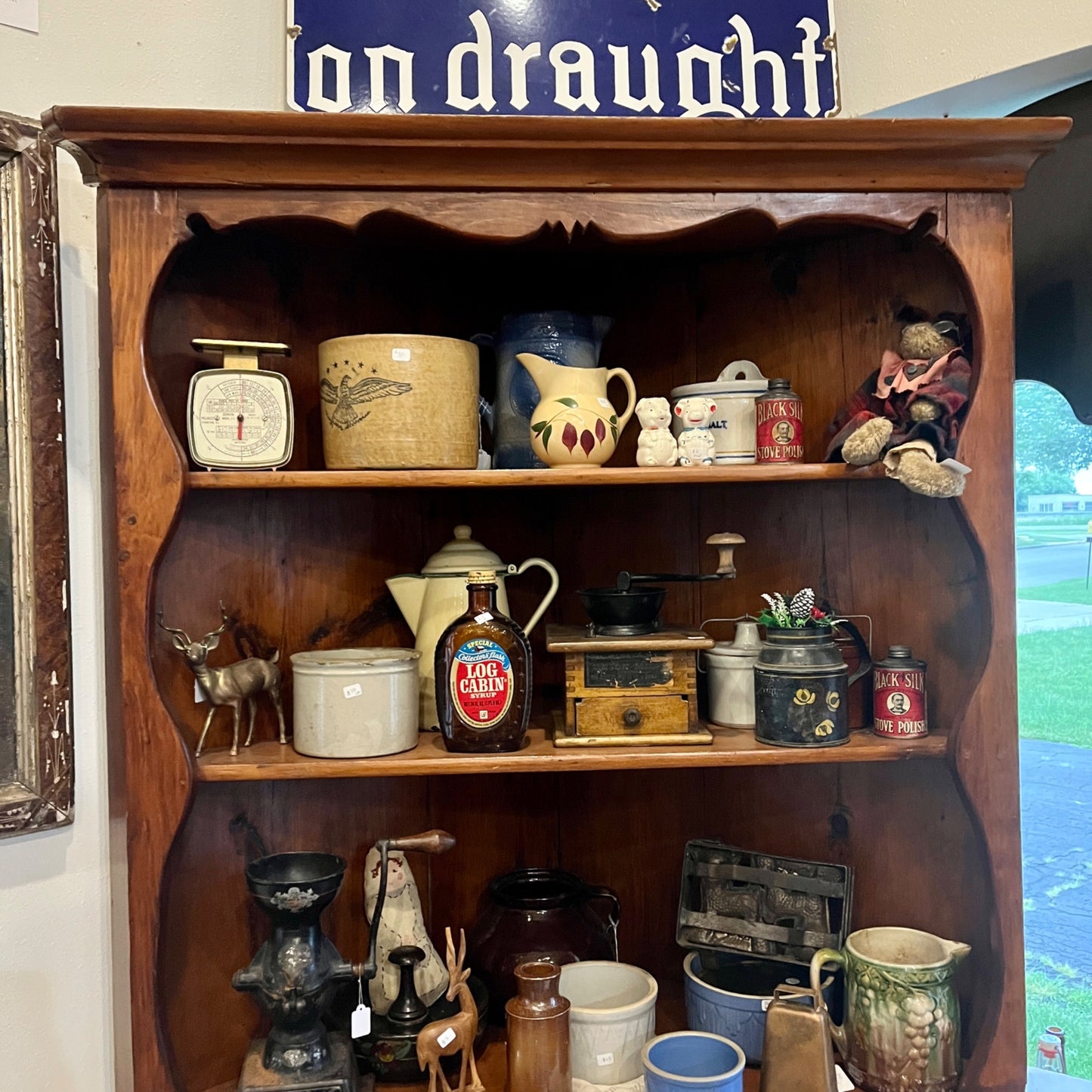 Antique Large Wooden Primitive Corner Cabinet Shelf
