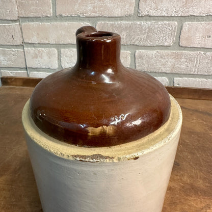 Antique 8" Brown Two-Tone Stoneware Jug Moonshine W/ Handle Unmarked Glazed