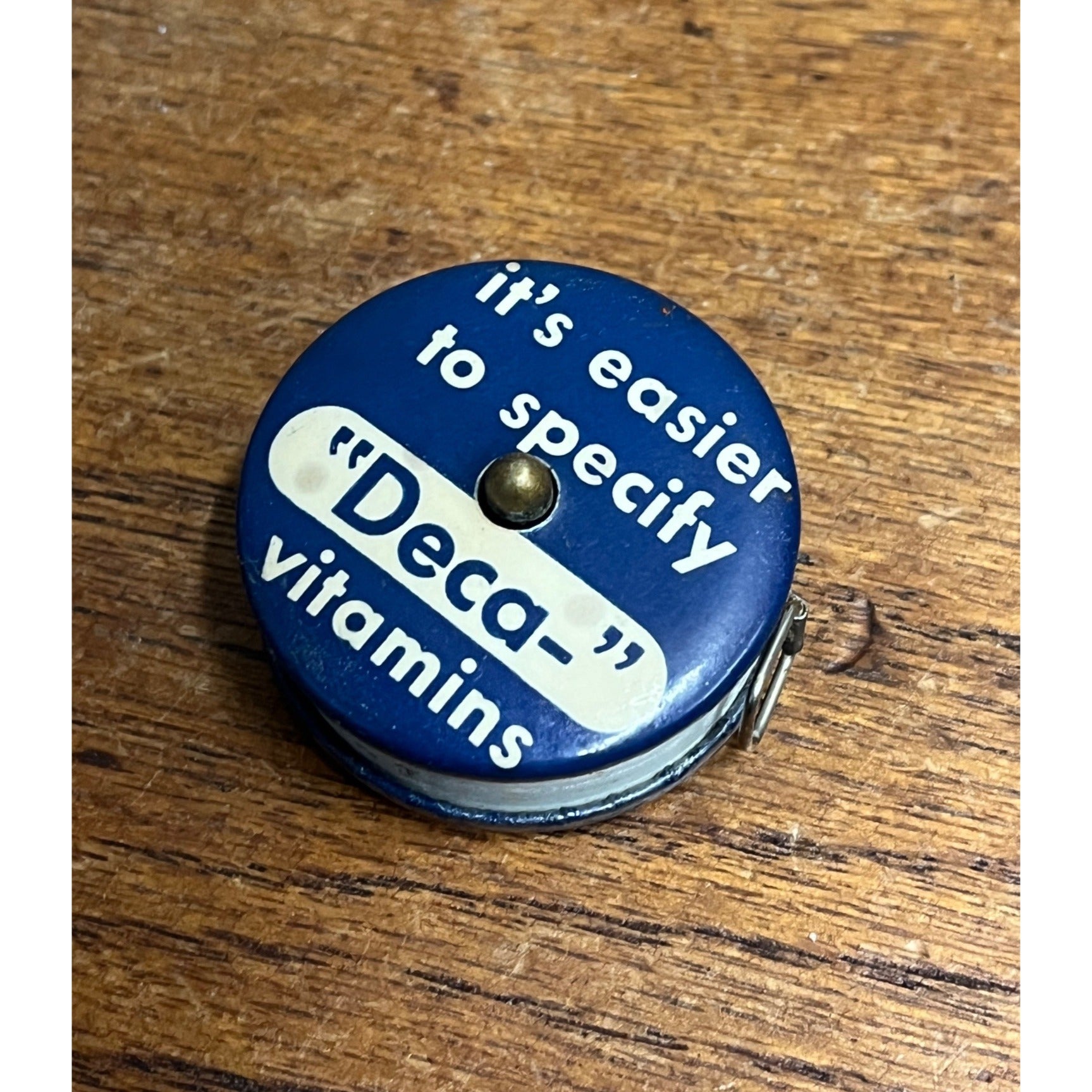 Vintage Deca Vitamins Celluloid Advertising Tape Measure Deca-Vi-Caps Deca-Mulcin