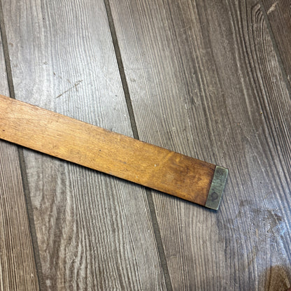 ANTIQUE WOOD DRESSMAKER YARDSTICK BEVELED SIDES, BRASS CAP ENDS,