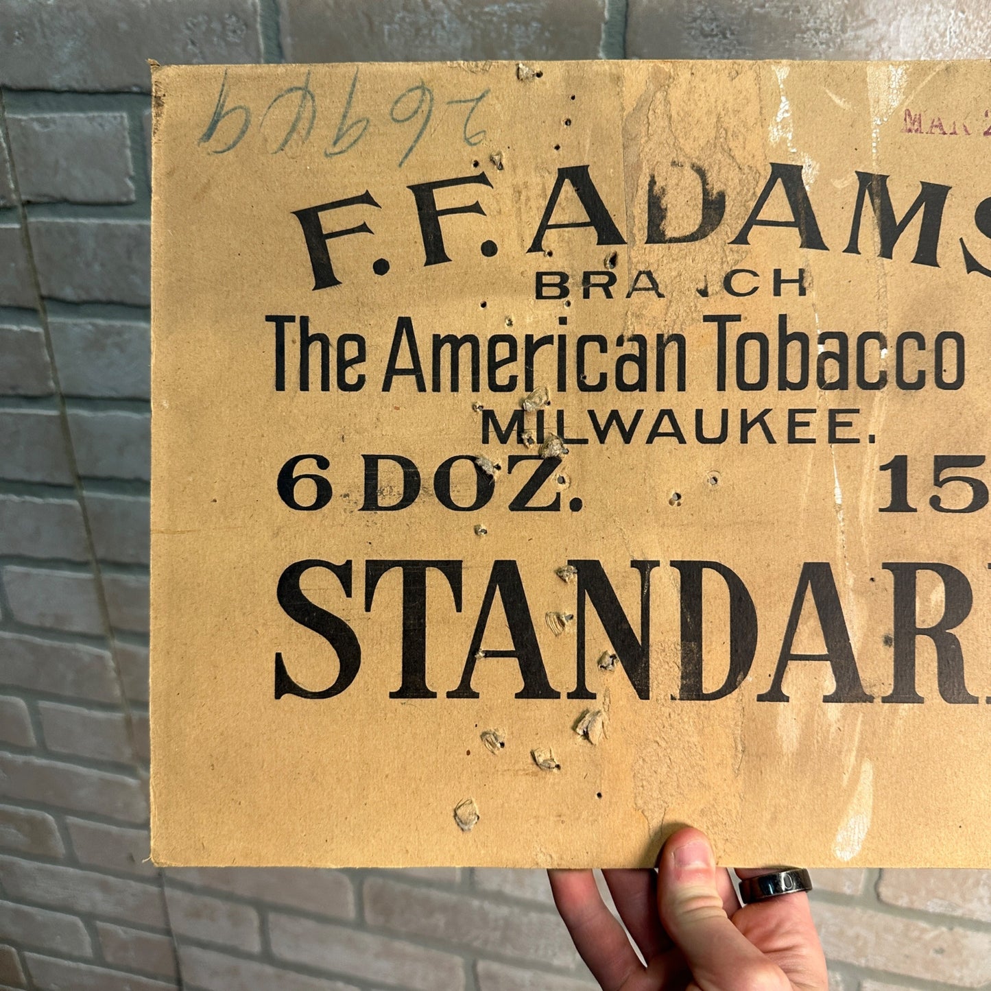 Antique 1914 FF Adams American Tobacco Co Milwaukee scarce cardboard sign