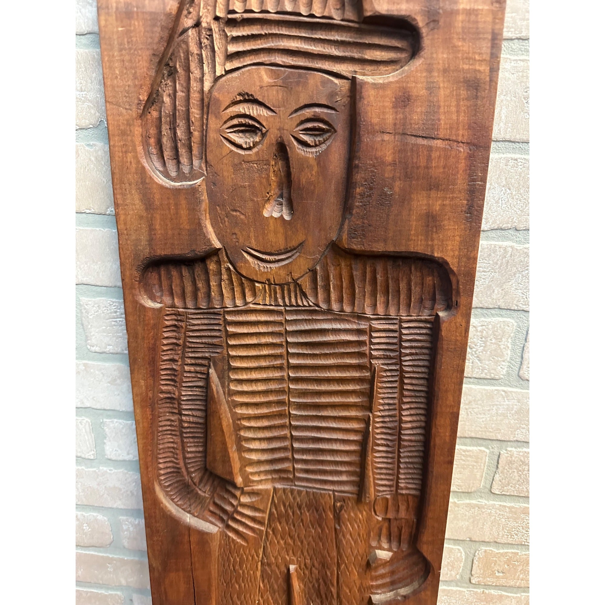 Antique Primitive 19th c. Large Wood Cookie Mold Soldier 39"x10" Springerle AAFA