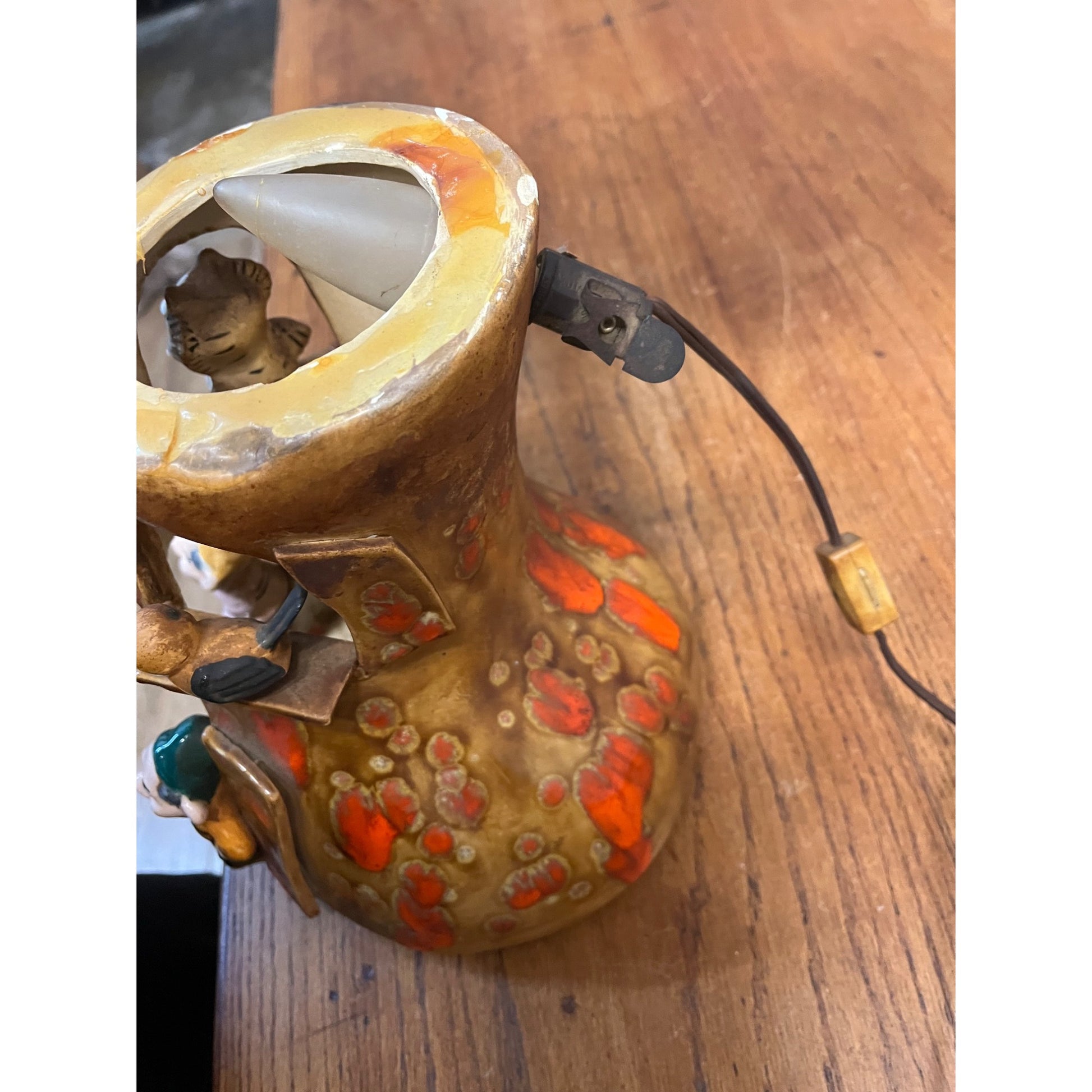 Vintage 1970s Groovy Mushroom & Gnome Table Lamp
