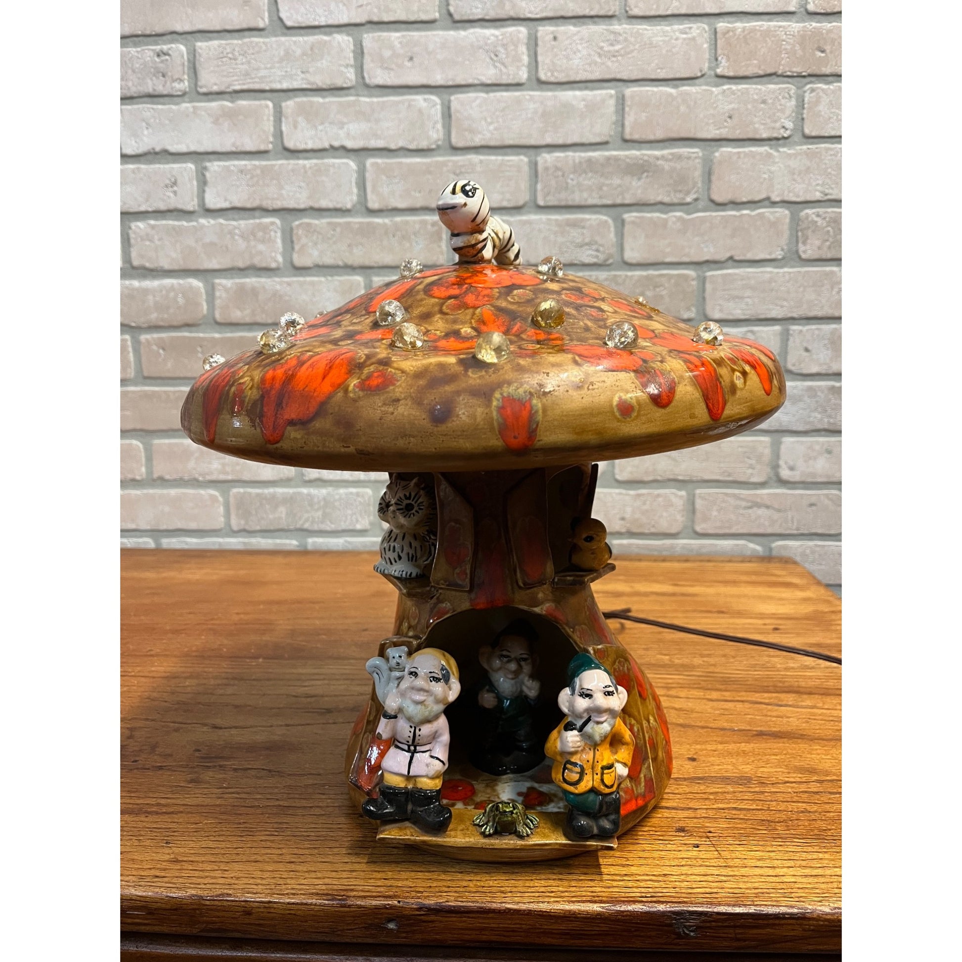 Vintage 1970s Groovy Mushroom & Gnome Table Lamp