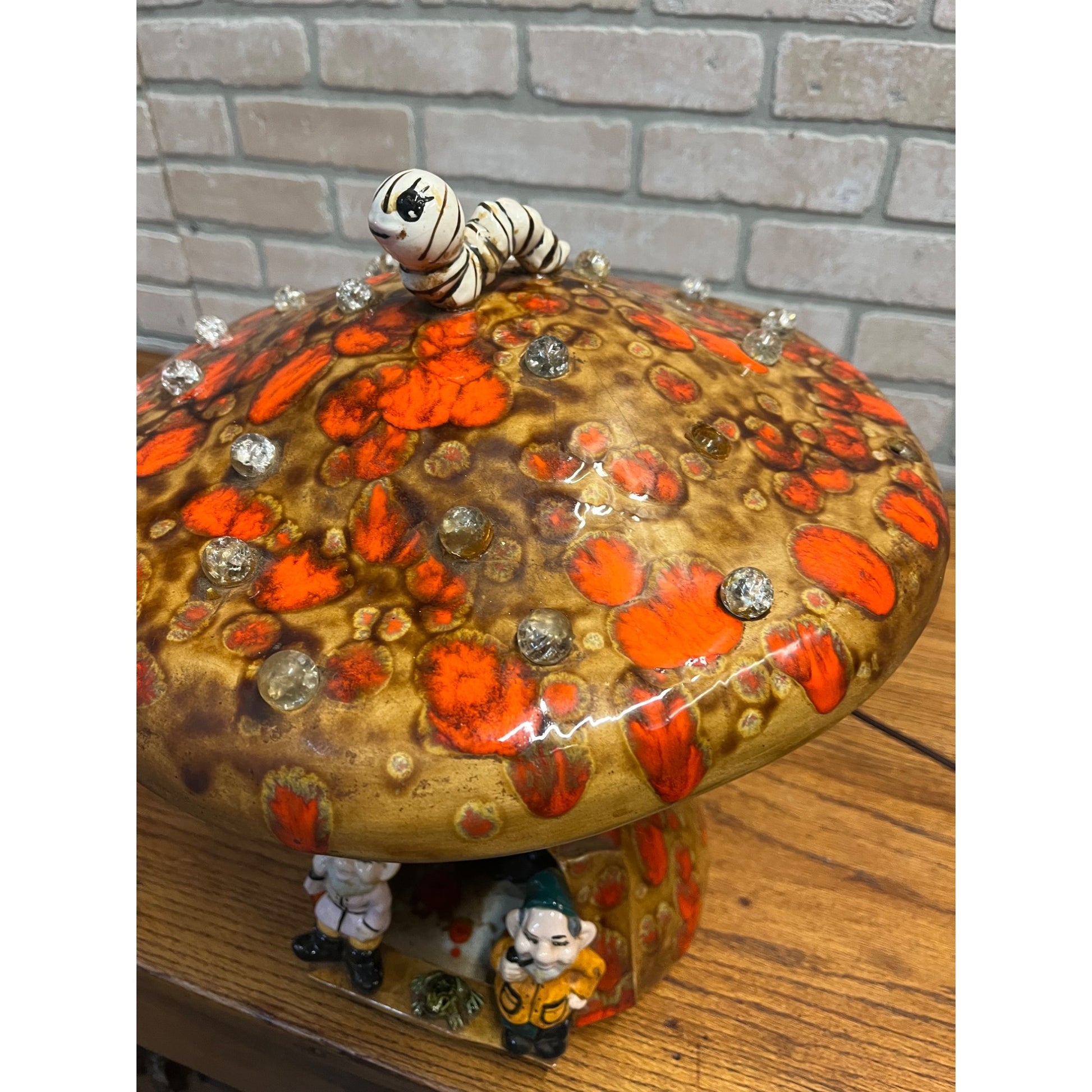 Vintage 1970s Groovy Mushroom & Gnome Table Lamp