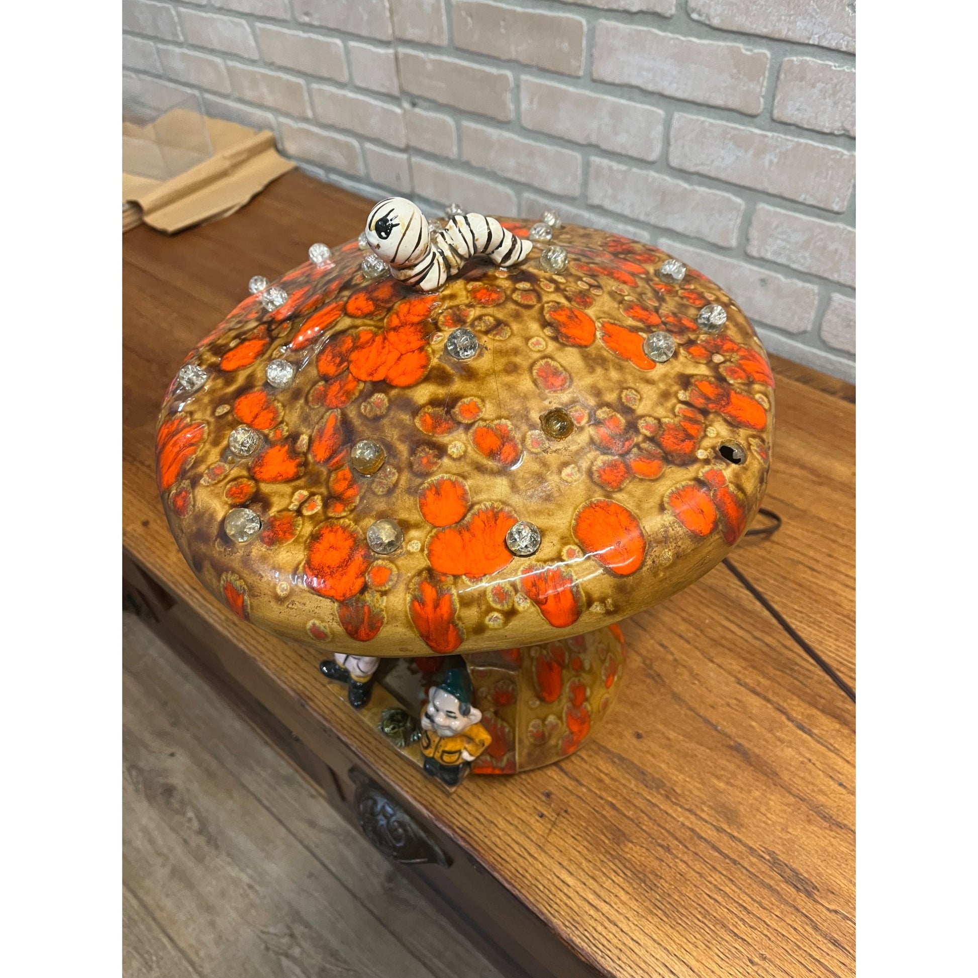 Vintage 1970s Groovy Mushroom & Gnome Table Lamp