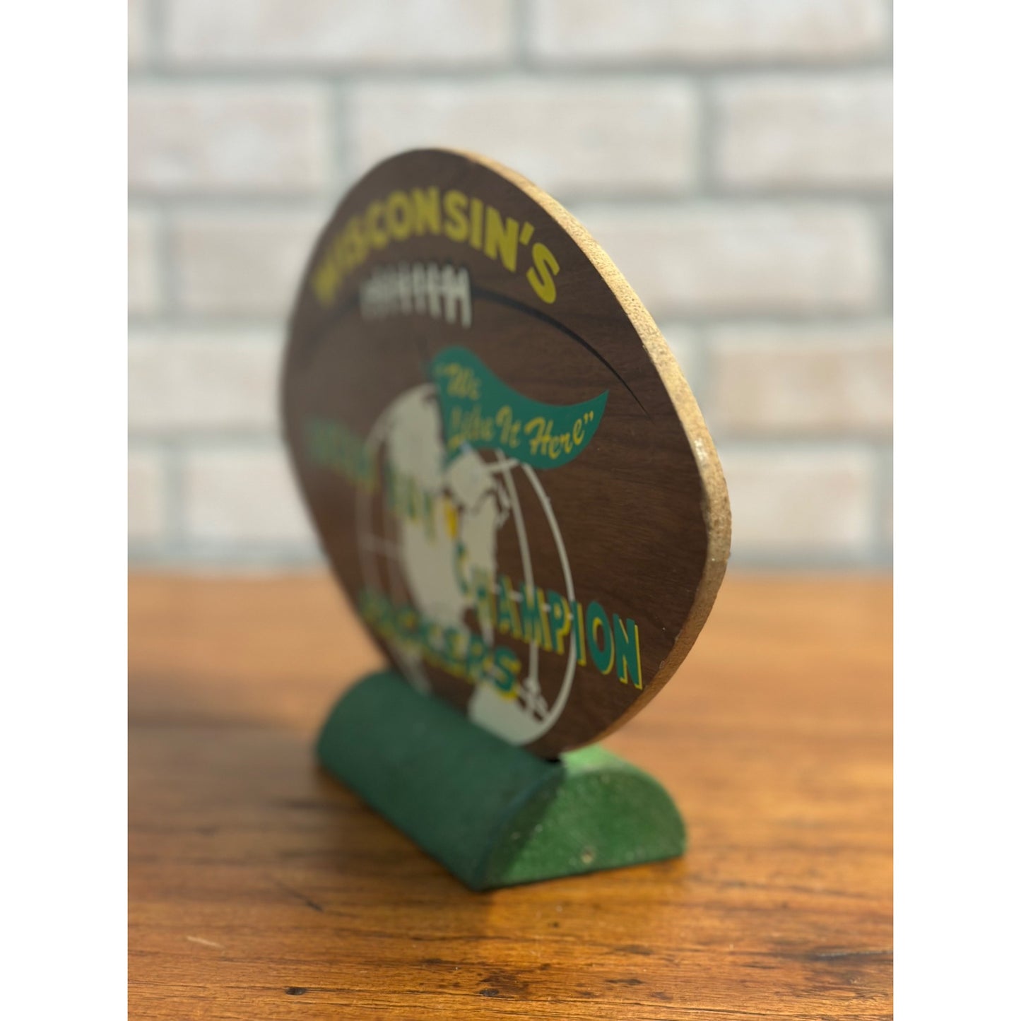 Vintage 1960s Green Bay Packers Champions Wooden Sign Plaque Football