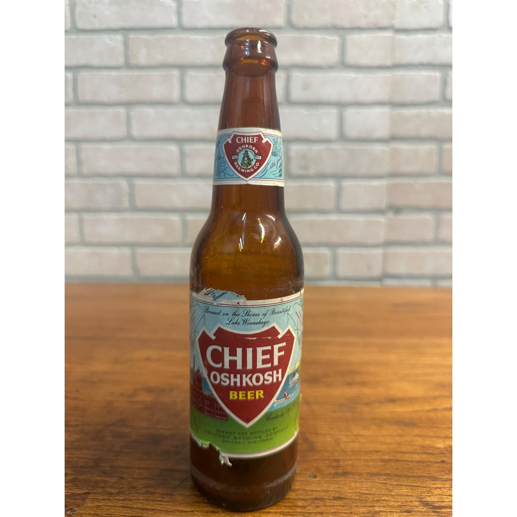 Vintage 1962 Chief Oshkosh 12oz Beer Bottle w/ HTF Label Variation Wisconsin