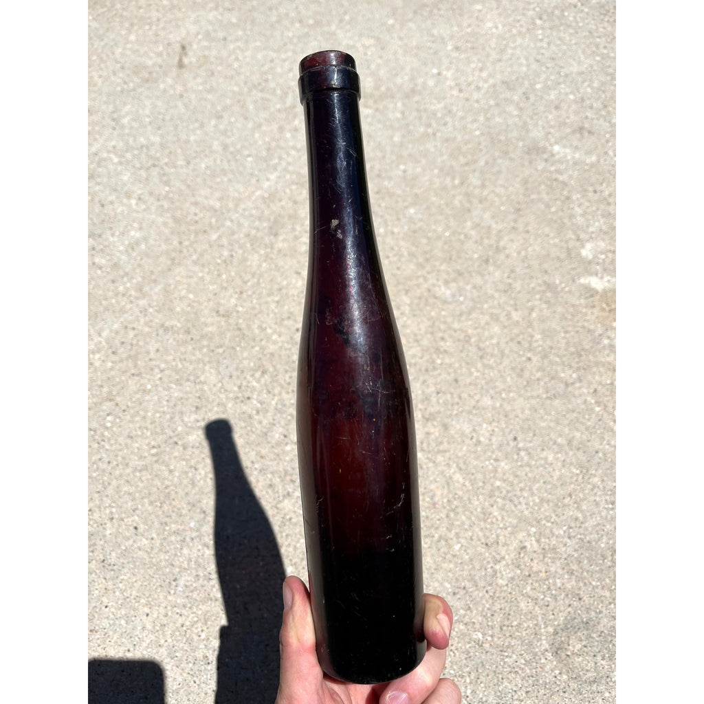 Antique 1870s Deep Amethyst-Red Black Glass Wine Port Bottle Hand Blown Liquor