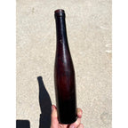 Antique 1870s Deep Amethyst-Red Black Glass Wine Port Bottle Hand Blown Liquor