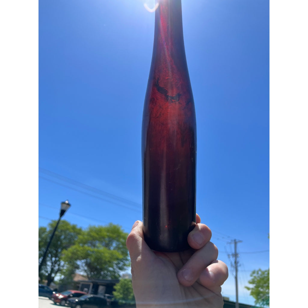Antique 1870s Deep Amethyst-Red Black Glass Wine Port Bottle Hand Blown Liquor