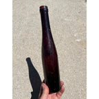 Antique 1870s Deep Amethyst-Red Black Glass Wine Port Bottle Hand Blown Liquor