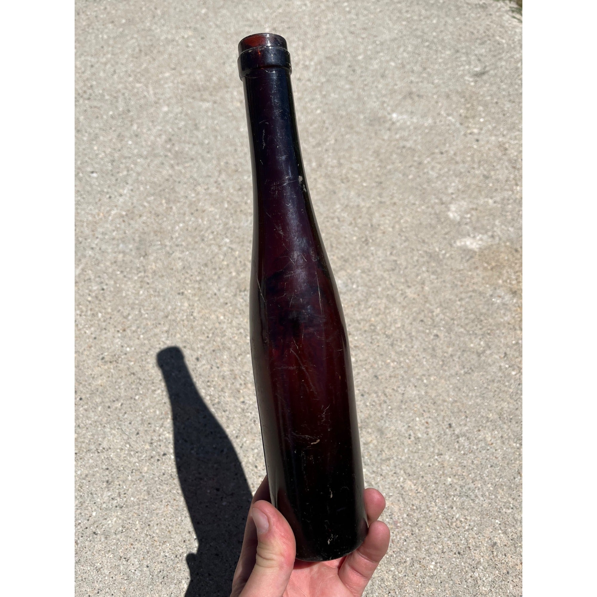 Antique 1870s Deep Amethyst-Red Black Glass Wine Port Bottle Hand Blown Liquor