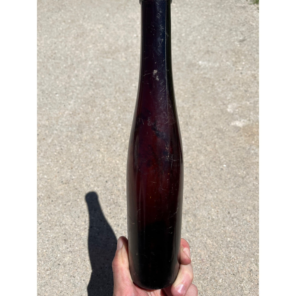 Antique 1870s Deep Amethyst-Red Black Glass Wine Port Bottle Hand Blown Liquor