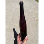 Antique 1870s Deep Amethyst-Red Black Glass Wine Port Bottle Hand Blown Liquor