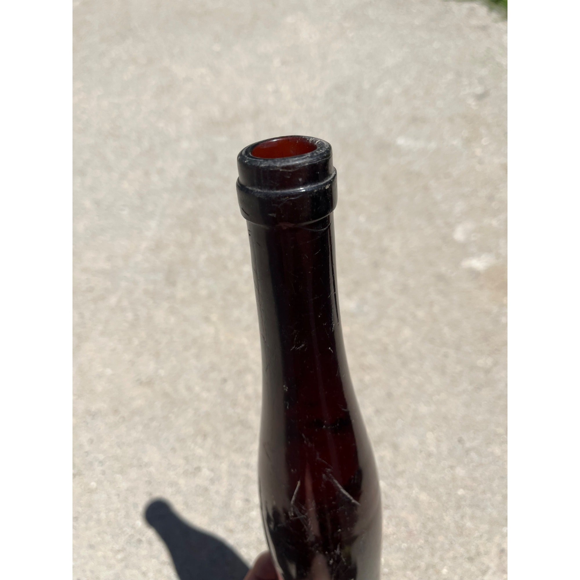Antique 1870s Deep Amethyst-Red Black Glass Wine Port Bottle Hand Blown Liquor