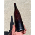 Antique 1870s Deep Amethyst-Red Black Glass Wine Port Bottle Hand Blown Liquor