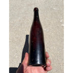 Antique 1870s Deep Amethyst-Red Black Glass Wine Port Bottle Hand Blown Liquor