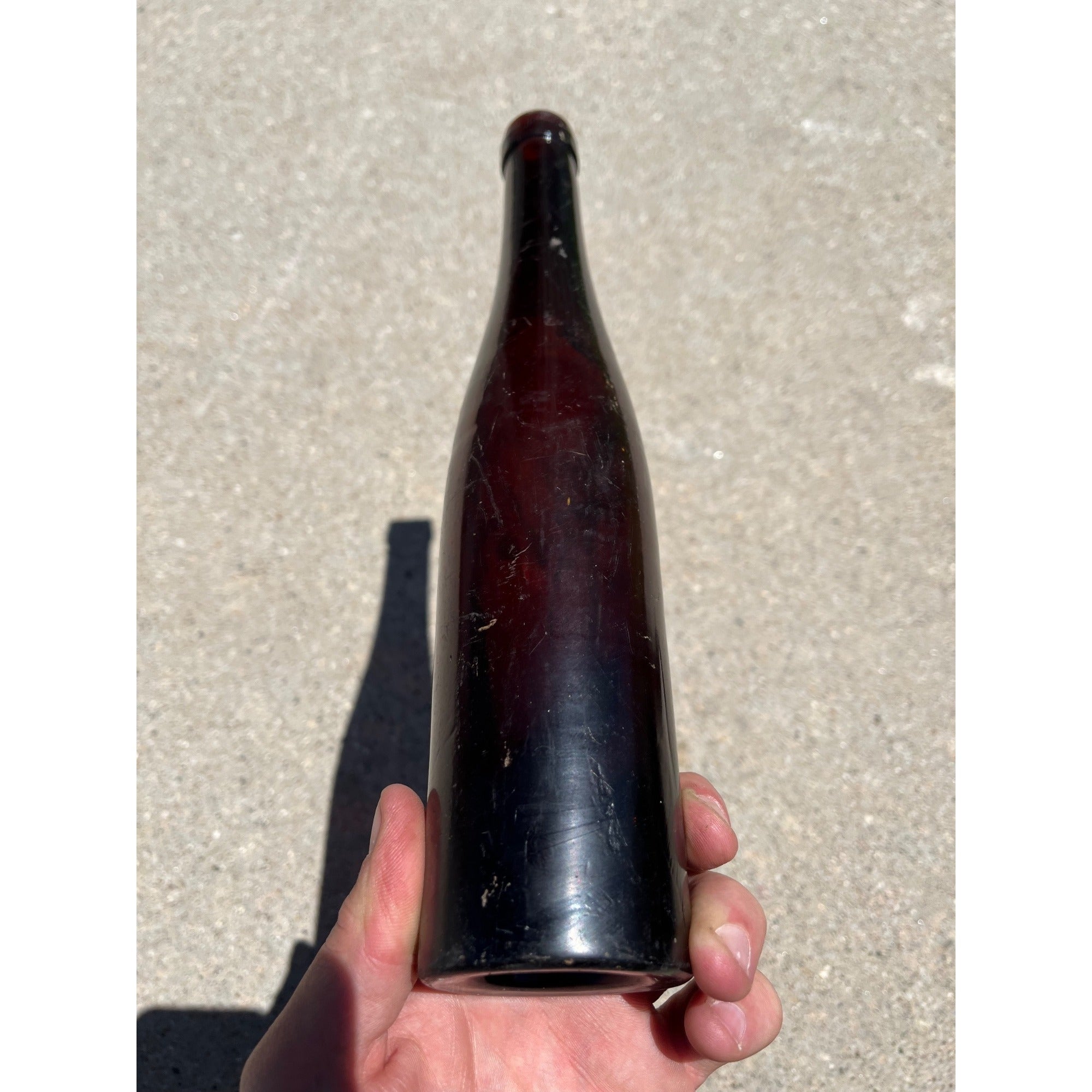 Antique 1870s Deep Amethyst-Red Black Glass Wine Port Bottle Hand Blown Liquor