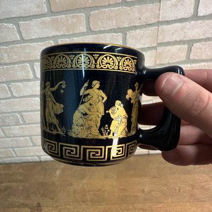 Set of 4 KE Greek Mythology Black & 24k Gold Espresso Cups & Saucers Coffee